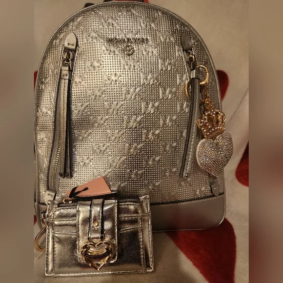 Michael Kors Silver Embossed Backpack EUC Michael Kors Python Embossed Gold Backpack | eBay main image 3